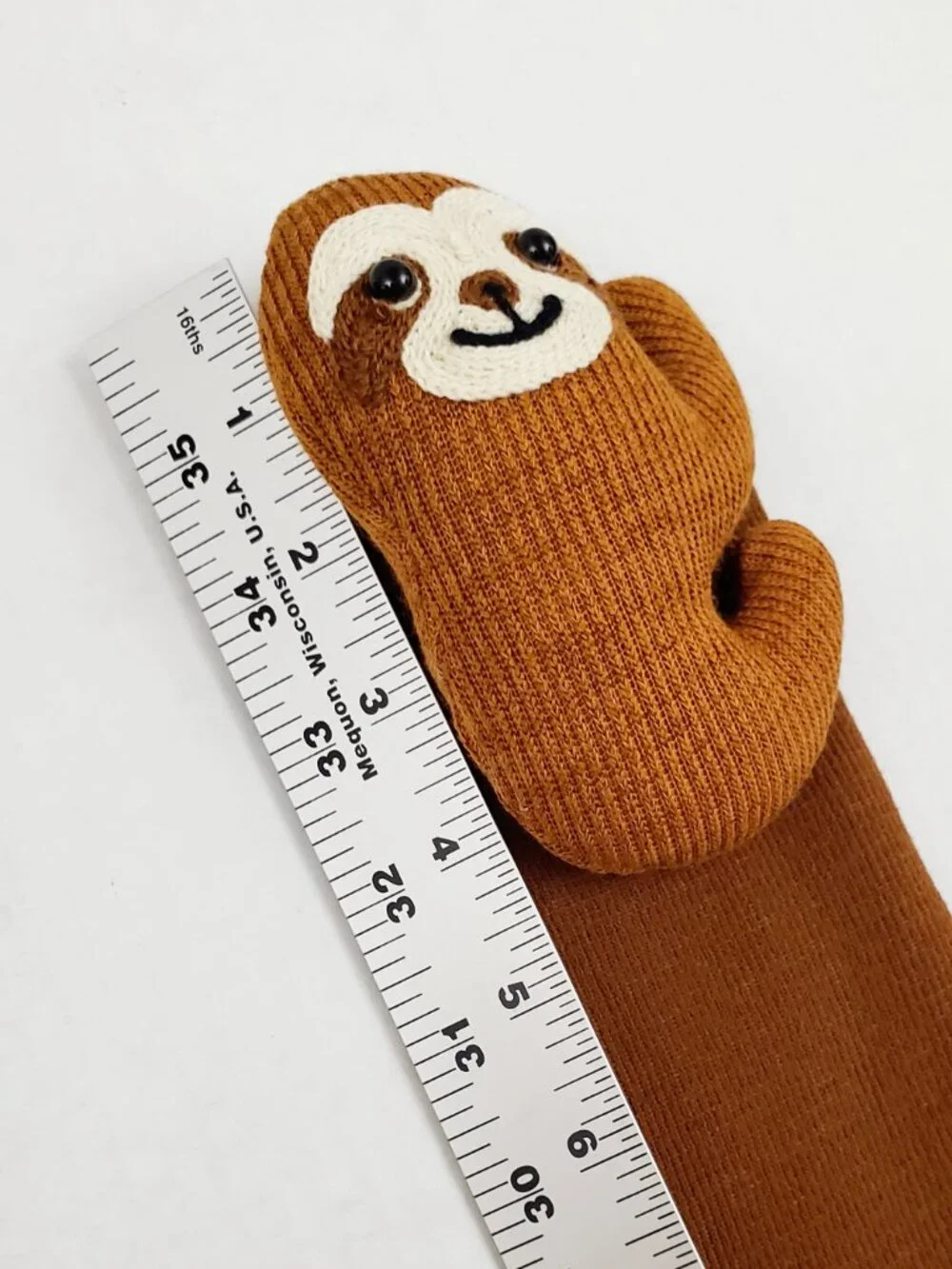 Kids 3D SLOTH Knitted Brown Fleece Hug Socks Embroidered Stuffed Plush Figure
